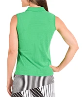 SwingDish Rain Forest Alma Sleeveless Quarter Zip Point Collar Tank Top