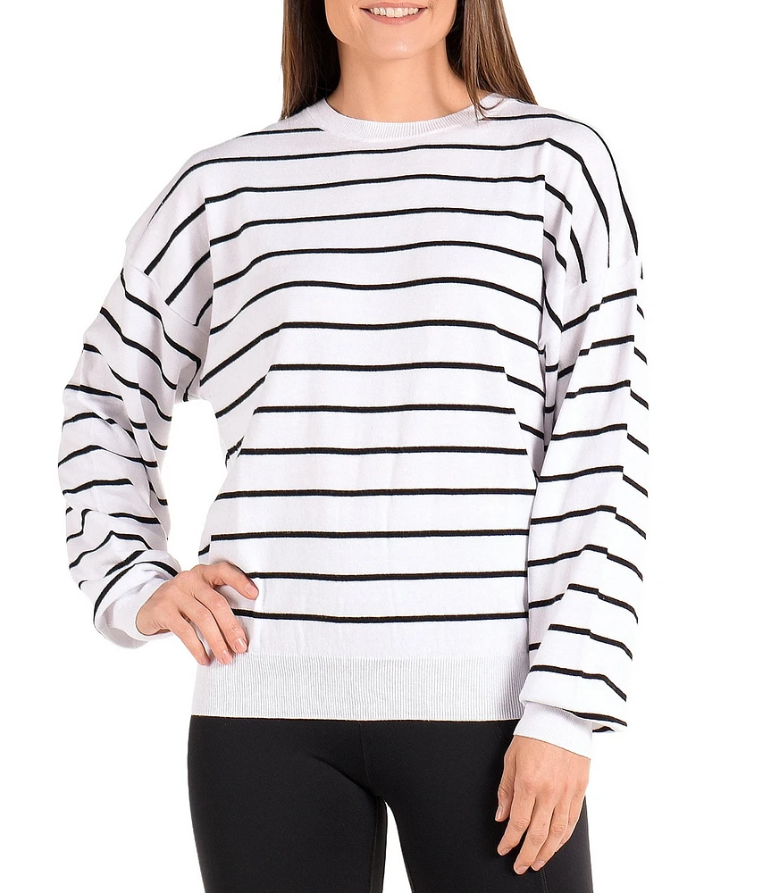 SwingDish Reagan Stripe Print Cotton Crew Neck Long Sleeve Sweater