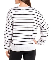 SwingDish Reagan Stripe Print Cotton Crew Neck Long Sleeve Sweater