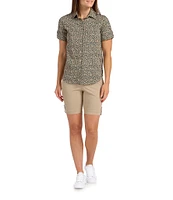 SwingDish Safari Collection Caitlyn Mini Leopard Button Up Short Sleeve Top