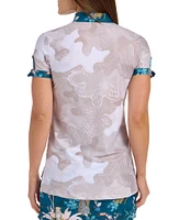 SwingDish Safari Collection Naomi Camo Print Split V-Neck Short Sleeve Shirt