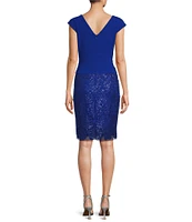 Tadashi Shoji Corded Lace Sweetheart Neck Short Sleeve Twist Front Dress