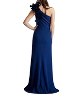 Tadashi Shoji Crepe One Shoulder Sleeveless Taffeta Flower Applique Gown