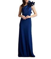 Tadashi Shoji Crepe One Shoulder Sleeveless Taffeta Flower Applique Gown