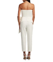 Tadashi Shoji Crepe Strapless Sweetheart Neck Sleeveless Wrap Bow Straight Leg Jumpsuit