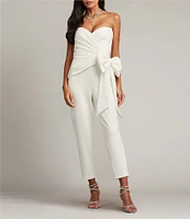 Tadashi Shoji Crepe Strapless Sweetheart Neck Sleeveless Wrap Bow Straight Leg Jumpsuit