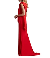 Tadashi Shoji Draped One Shoulder Bow Detail Crepe Sheath Gown
