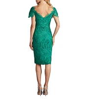 Tadashi Shoji Embroidered Lace Illusion Sweetheart Neck Cap Sleeve Sheath Dress