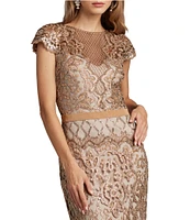 Tadashi Shoji Illusion Neck Cap Sleeve Sequin Lace Column Gown