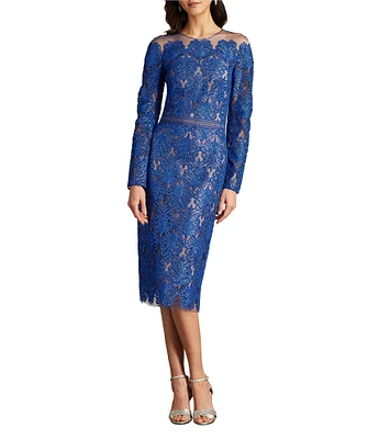 Tadashi Shoji Long Sleeve Sequin Embroidered Lace Sheath Dress