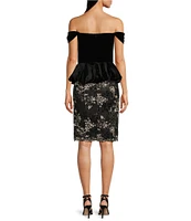 Tadashi Shoji Off-The-Shoulder Mixed Media Peplum Dress