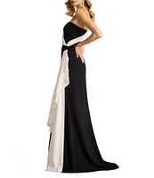Tadashi Shoji One Shoulder Contrast Drape Front Crepe Sheath Gown