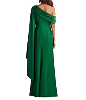 Tadashi Shoji One Shoulder Scarf Sleeve Side Twist Crepe Sheath Gown