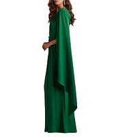 Tadashi Shoji One Shoulder Scarf Sleeve Side Twist Crepe Sheath Gown