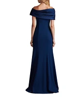 Tadashi Shoji Pleated Taffeta Off the Shoulder Mix Media Aline Gown