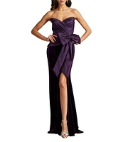 Tadashi Shoji Strapless Bow Detail Mixed Media Gown