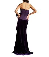 Tadashi Shoji Strapless Bow Detail Mixed Media Gown