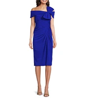 Tadashi Shoji Stretch Crepe Off-The-Shoulder Ruched Bow Front Sheath Dress