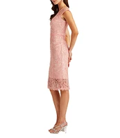 Tadashi Shoji V-Neck Sleeveless Corded Lace Illusion Hem Sheath Dress