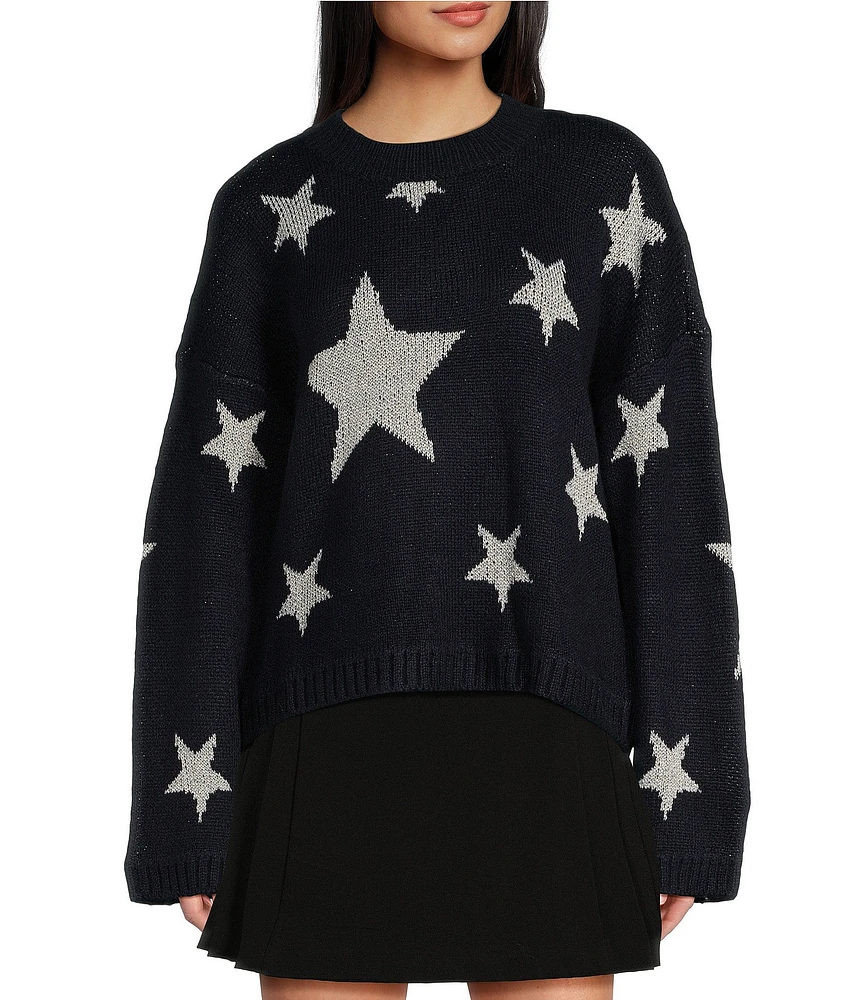 Takara Long Sleeve Crewneck Allover Printed Star Sweater