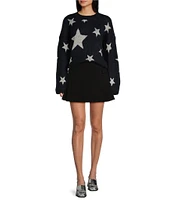 Takara Long Sleeve Crewneck Allover Printed Star Sweater