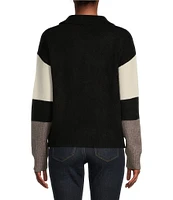 Takara Color Block Split V-Neck Collared Long Sleeve Pullover Sweater