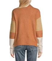 Takara Color Block Split V-Neck Collared Long Sleeve Pullover Sweater