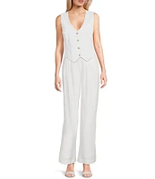Takara Pleat-Front Wide-Leg Linen-Blend Coordinating Pants