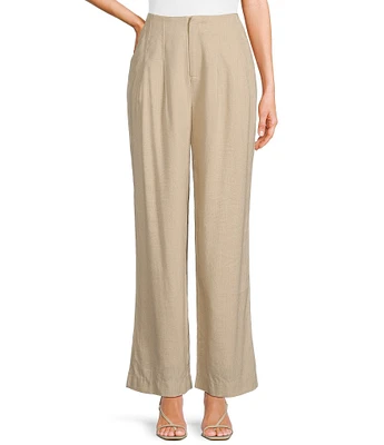 Takara Pleat-Front Wide-Leg Linen-Blend Coordinating Pants