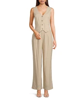 Takara Pleat-Front Wide-Leg Linen-Blend Coordinating Pants