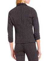 Takara Ruched-Sleeve Checkered Print Suit Blazer