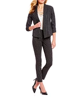 Takara Ruched-Sleeve Checkered Print Suit Blazer