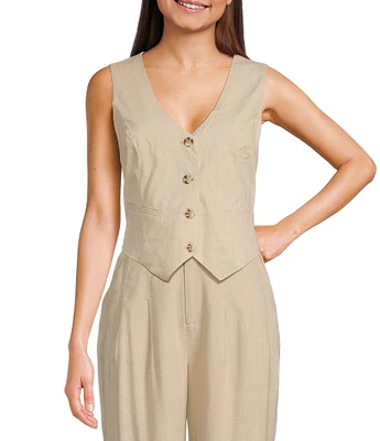 Takara Sleeveless Linen-Blend Coordinating Vest