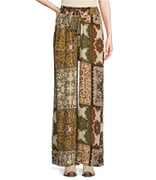 Talisman Freedom Paisley Gardens Crepe Elastic Tie Waist Wide Leg Coordinating Pants