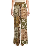 Talisman Freedom Paisley Gardens Crepe Elastic Tie Waist Wide Leg Coordinating Pants