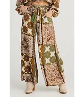 Talisman Freedom Paisley Gardens Crepe Elastic Tie Waist Wide Leg Coordinating Pants