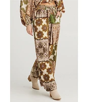 Talisman Freedom Paisley Gardens Crepe Elastic Tie Waist Wide Leg Coordinating Pants