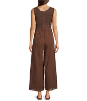 Talisman Freefalling Scoop Neck Sleeveless Crochet Bodice Wide Leg Jumpsuit