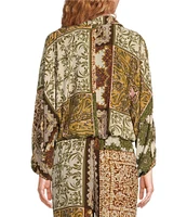 Talisman Hazel Paisley Garden Woven Point Collar Button Front Long Batwing Sleeve Shirt