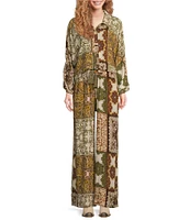 Talisman Hazel Paisley Garden Woven Point Collar Button Front Long Batwing Sleeve Shirt