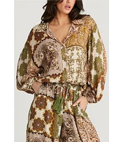 Talisman Hazel Paisley Garden Woven Point Collar Button Front Long Batwing Sleeve Shirt