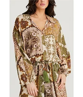 Talisman Hazel Paisley Garden Woven Point Collar Button Front Long Batwing Sleeve Shirt