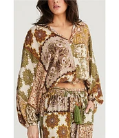 Talisman Hazel Paisley Garden Woven Point Collar Button Front Long Batwing Sleeve Shirt