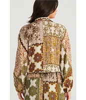 Talisman Hazel Paisley Garden Woven Point Collar Button Front Long Batwing Sleeve Shirt