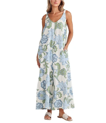 Talisman Ibiza Floral Print Scoop Neck Tie Shoulder Jumpsuit