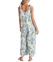 Talisman Ibiza Floral Print Scoop Neck Tie Shoulder Jumpsuit