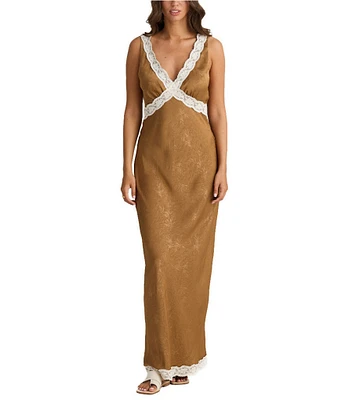 Talisman Luca Silk Jacquard V-Neck Sleeveless Lace Slip Dress