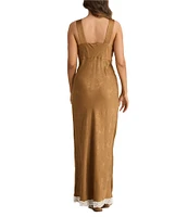 Talisman Luca Silk Jacquard V-Neck Sleeveless Lace Slip Dress