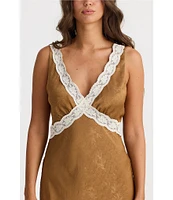 Talisman Luca Silk Jacquard V-Neck Sleeveless Lace Slip Dress