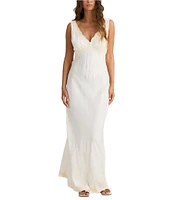 Talisman Luca Silk Jacquard V-Neck Sleeveless Lace Slip Dress